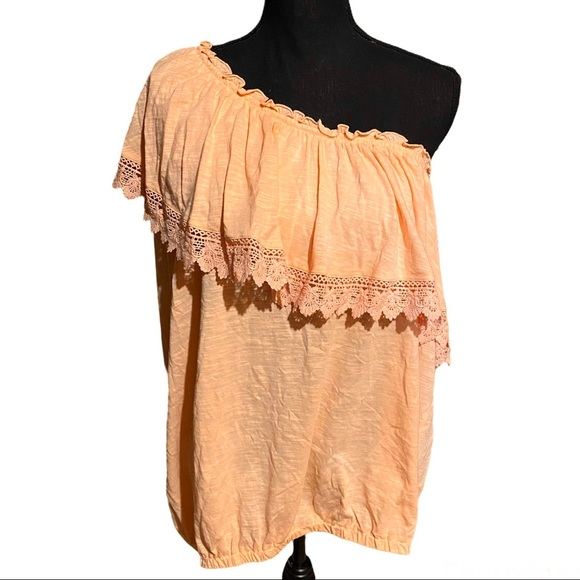 American Rag Tops - NWT American Rag One Shoulder Ruffle Peach Orange Top Women's Plus 3X